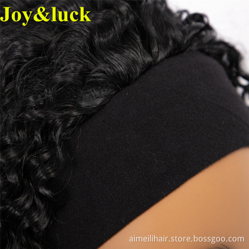 African Scarf Wigs With Bangs Ladies Hair Colored Hairband Black Hair Short Afro Kinky Curly Headband Wig Synthetic Hair Wigs